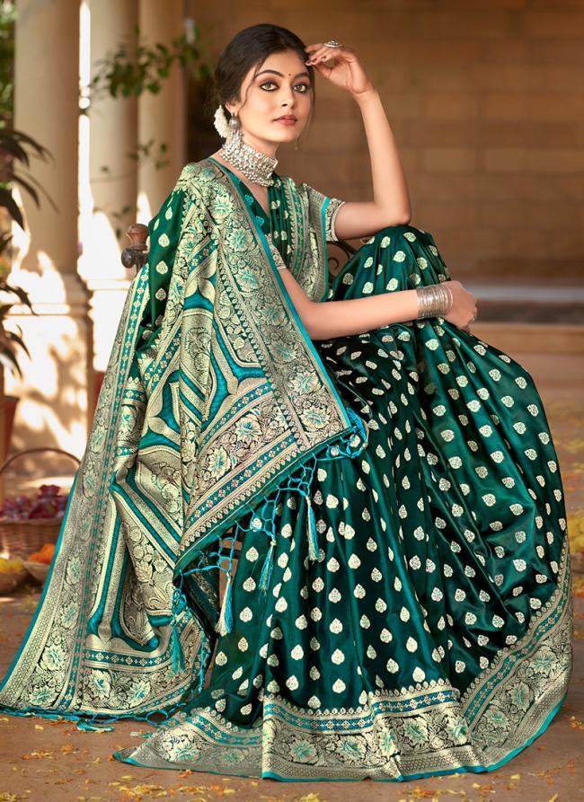 Sattin Silk Green Wedding Wear Weaving Saree